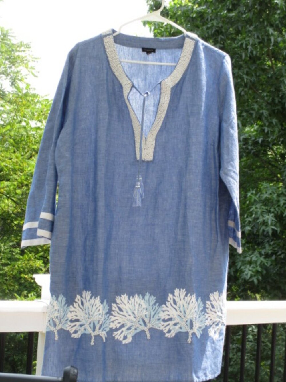 Talbots Blue Linen Beach Coverup Dress w/embroidery NWOT Ladies Large